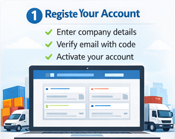ExusTrans registratieformulier voor vervoerders met bedrijfs- en btw-gegevens en e-mailactivatie